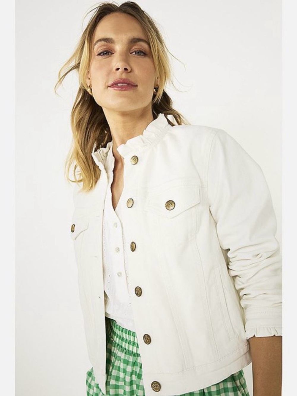⚡️Draper James White Ruffle-Collar Denim Jacket
